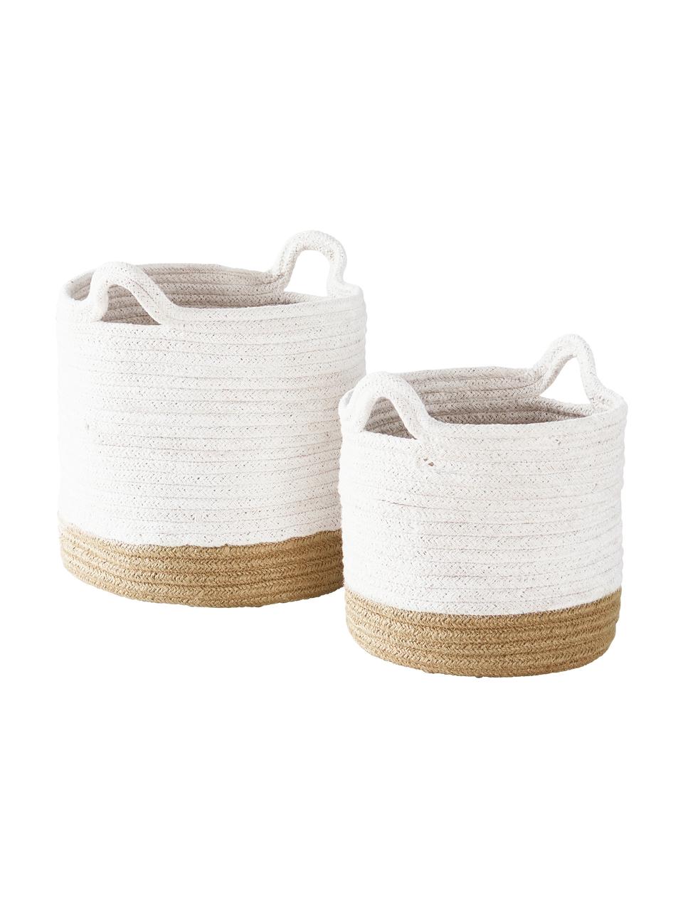 Aufbewahrungskörbe Salle, 2er-Set, 60% Baumwolle, 40% Jute, Weiß, Beige, Set mit verschiedenen Größen