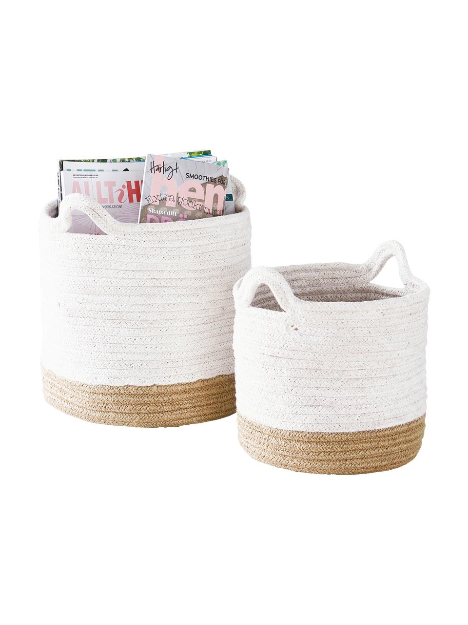 Aufbewahrungskörbe Salle, 2er-Set, 60% Baumwolle, 40% Jute, Weiß, Beige, Set mit verschiedenen Größen