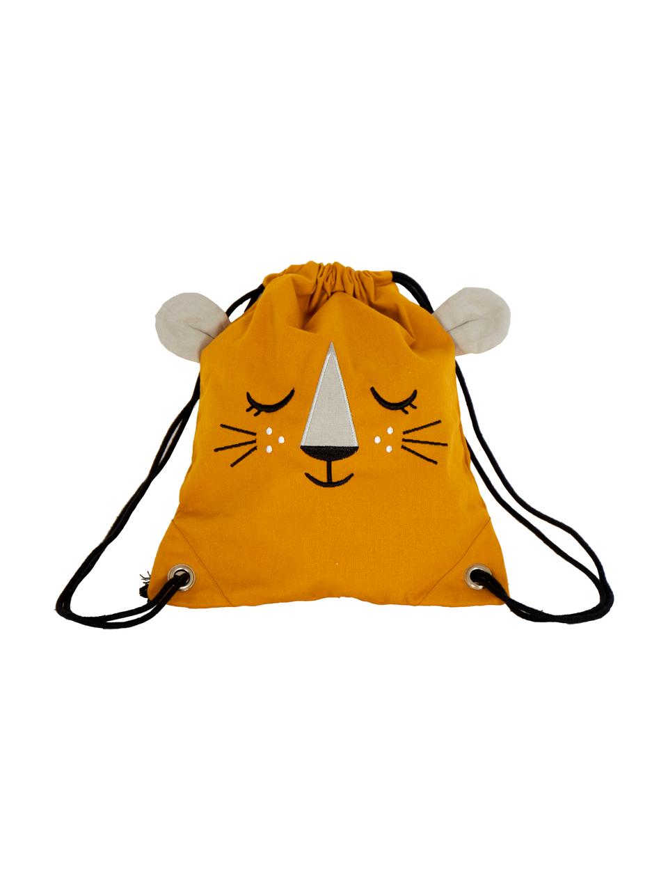 Dětský batoh se stahovací šňůrkou Lion, 100 % bio bavlna, s certifikátem GOTS, Oranžová, černá, Š 30 cm, V 35 cm