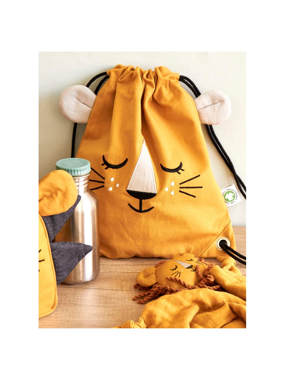 Sac à dos pour enfant Lion, 100 % coton bio, certifié GOTS, Orange, noir, larg. 30 x haut. 35 cm