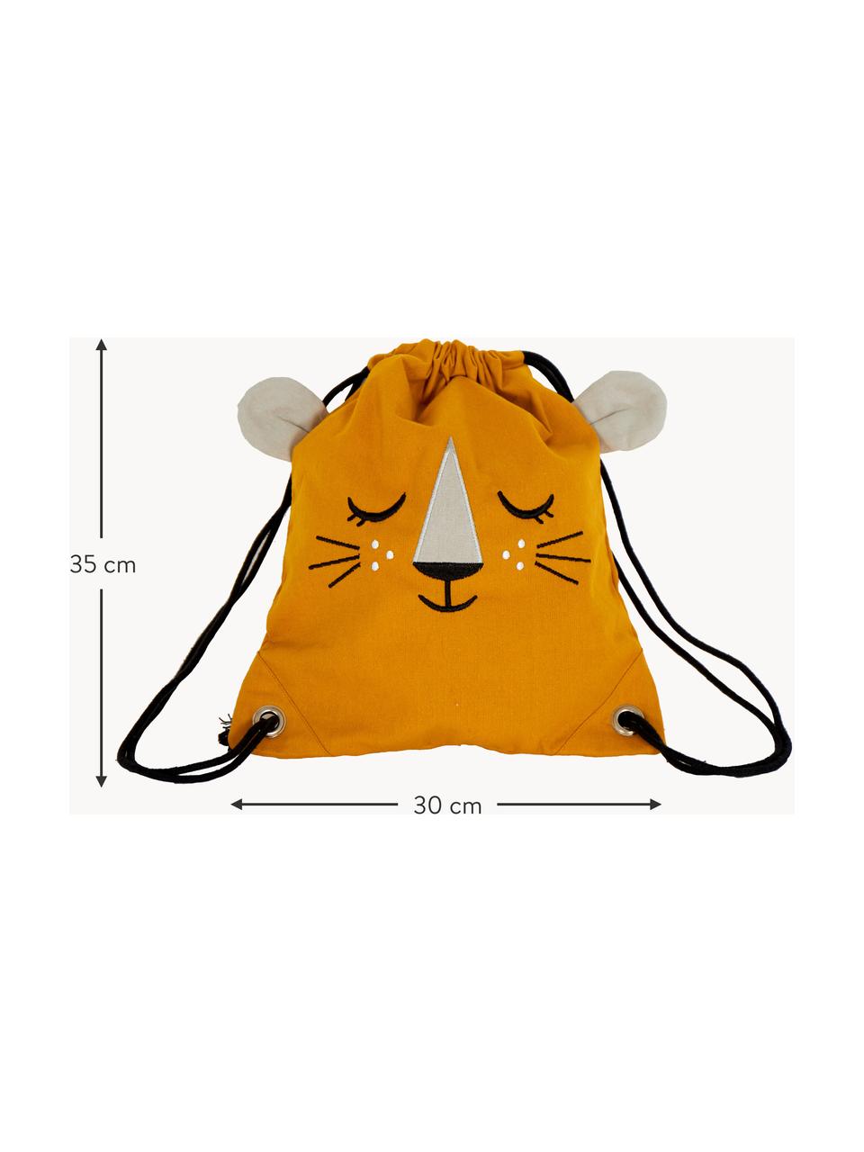 Dětský batoh se stahovací šňůrkou Lion, 100 % bio bavlna, s certifikátem GOTS, Oranžová, černá, Š 30 cm, V 35 cm