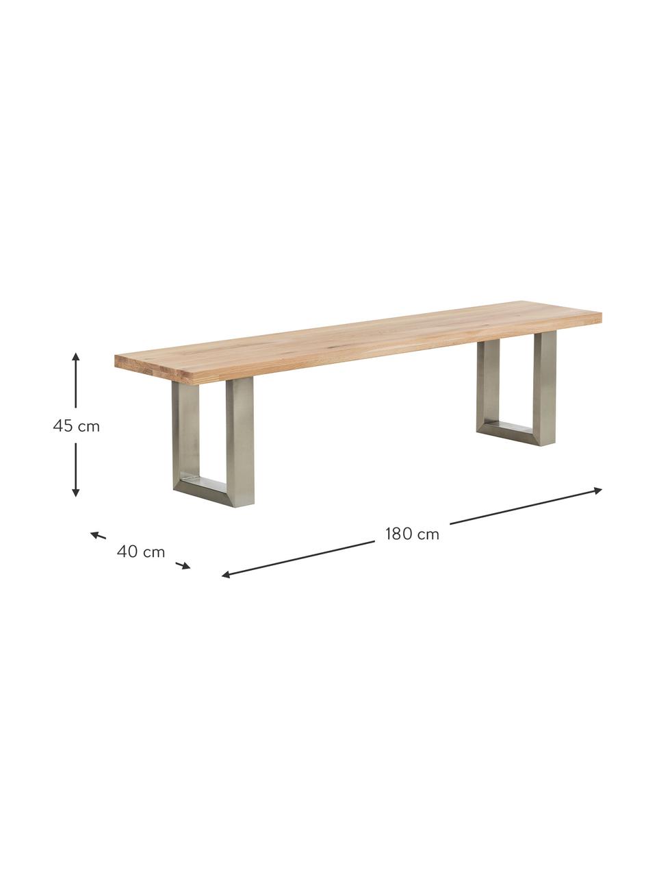 Panca in legno di quercia Oliver, Seduta: doghe di quercia selvatic, Gambe: metallo laccato, Quercia selvatica, acciaio inossidabile, Larg. 180 x Alt. 45 cm