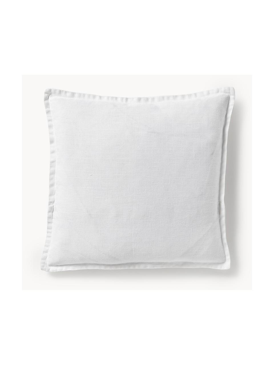 Housse de coussin pur lin blanc crème Lanya, 100 % pur lin, Blanc, larg. 40 x long. 40 cm