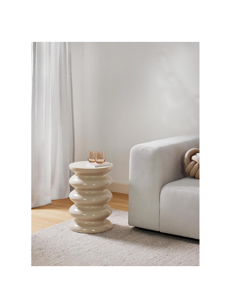 Kulatý odkládací stolek Illy, Lakovaná dřevovláknitá deska střední hustoty (MDF), Světle béžová, Ø 35 cm, V 50 cm