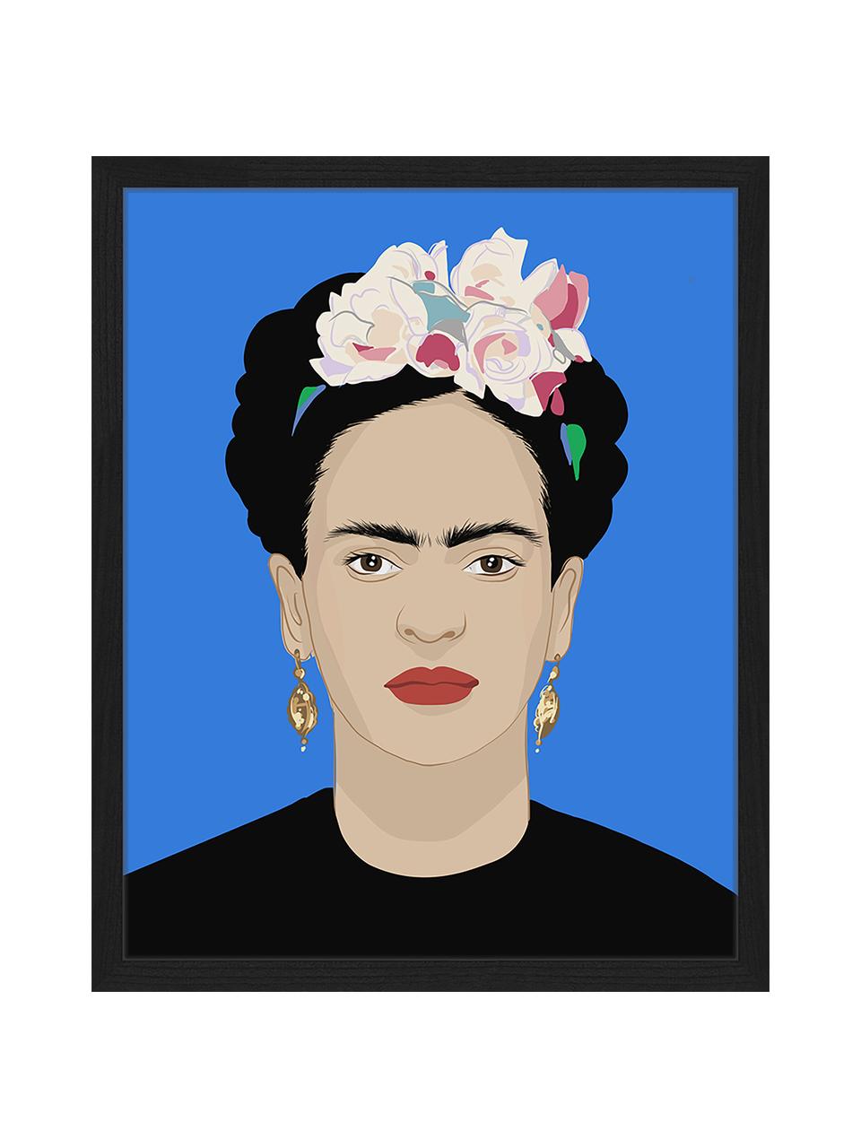 Stampa digitale incorniciata Frida Kahlo, Immagine: stampa digitale su carta,, Cornice: legno verniciato, Multicolore, Larg. 43 x Alt. 53 cm