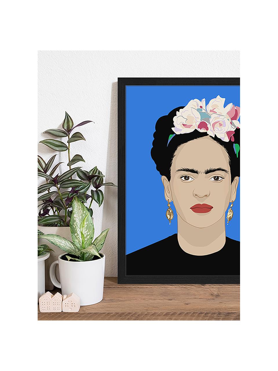 Gerahmter Digitaldruck Frida Kahlo, Bild: Digitaldruck auf Papier, , Rahmen: Holz, lackiert, Front: Plexiglas, Mehrfarbig, 43 x 53 cm
