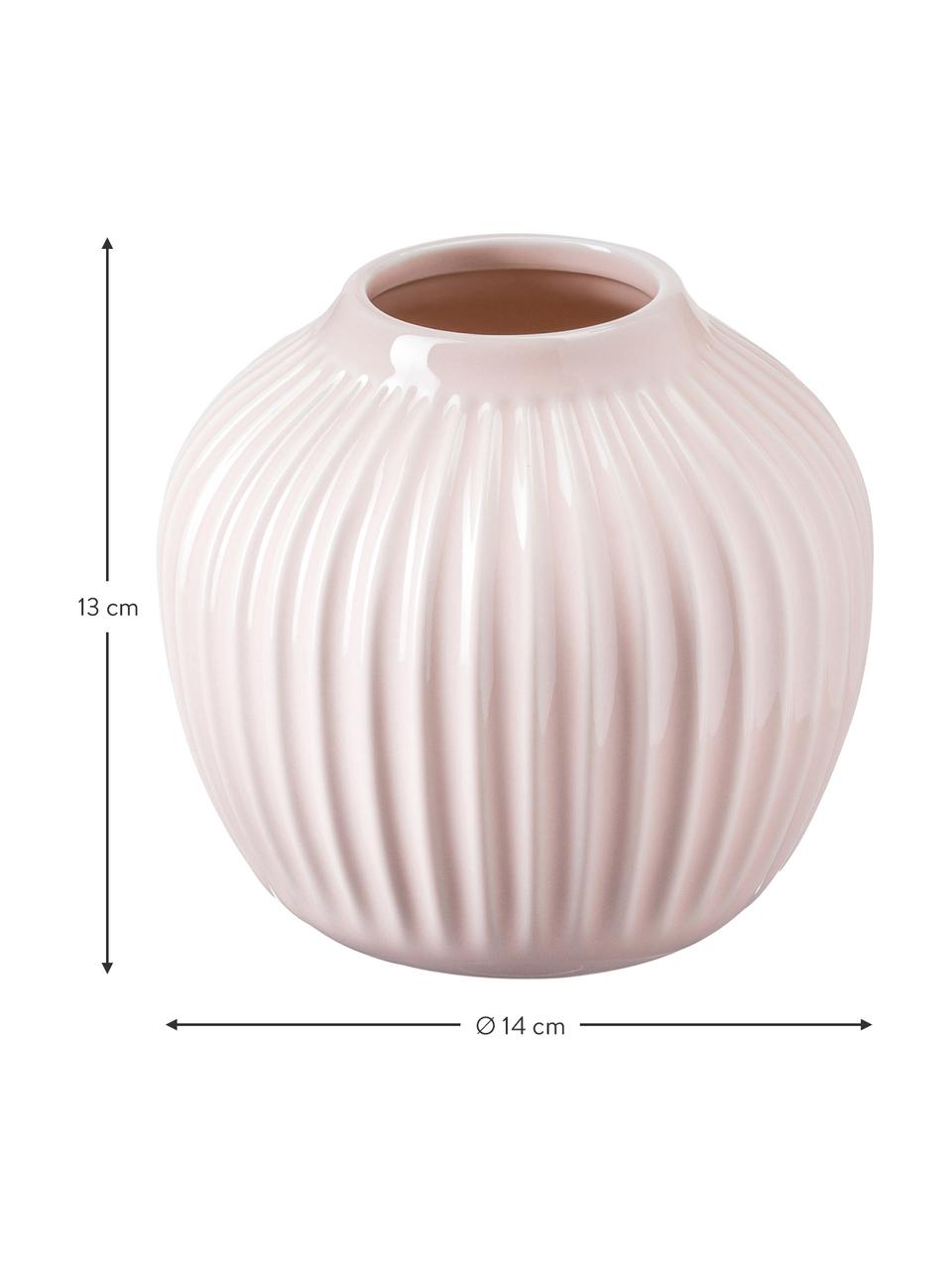 Kleine handgefertigte Design-Vase Hammershøi in Rosa, Porzellan, Rosa, Ø 14 x H 13 cm