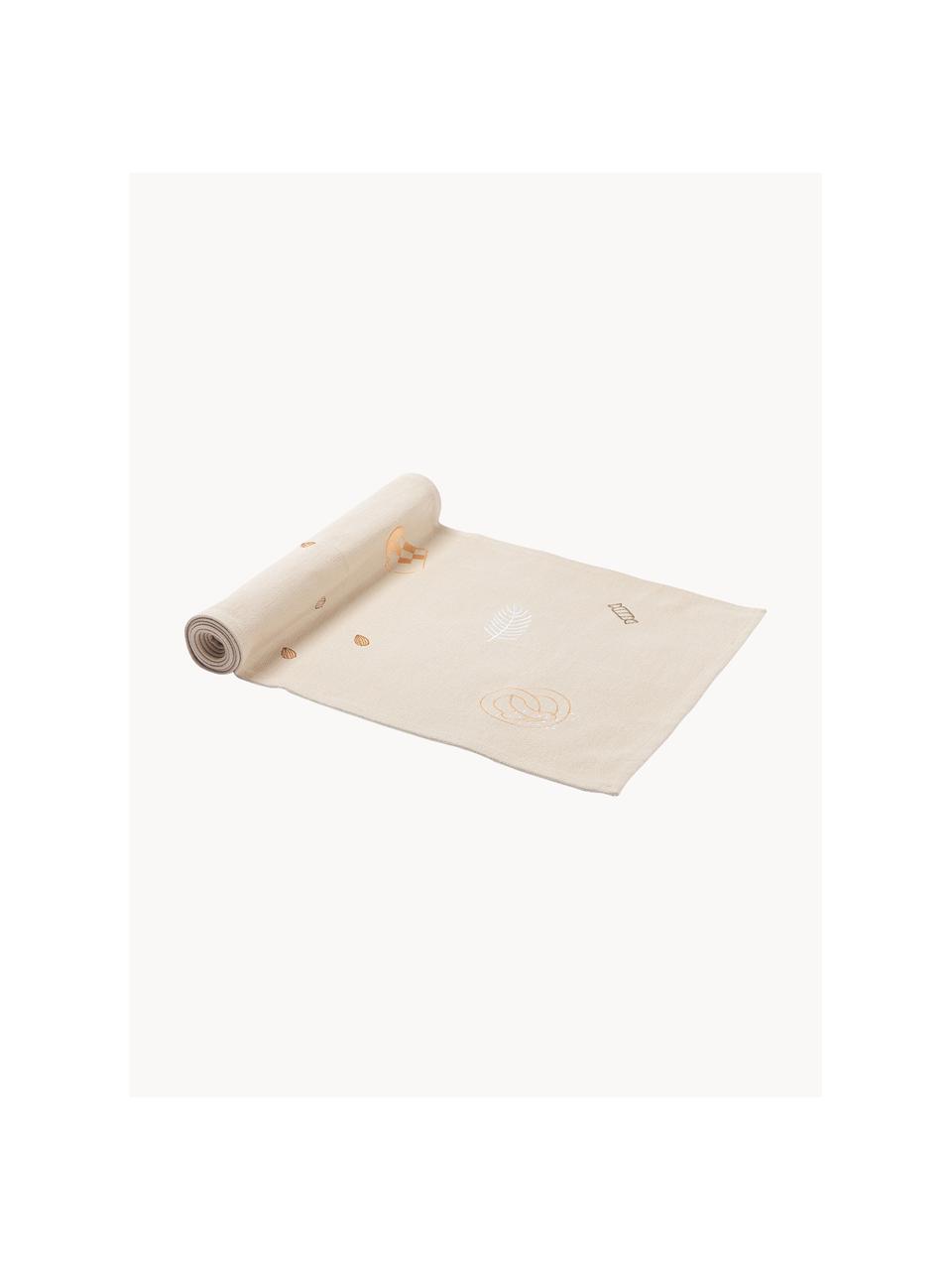 Chemin de table en coton Bomuld, 100% coton, Beige clair, doré, larg. 40 x long. 140 cm