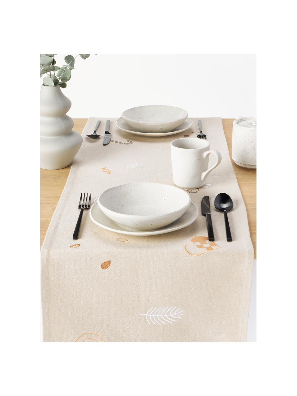 Chemin de table en coton Bomuld, 100% coton, Beige clair, doré, larg. 40 x long. 140 cm