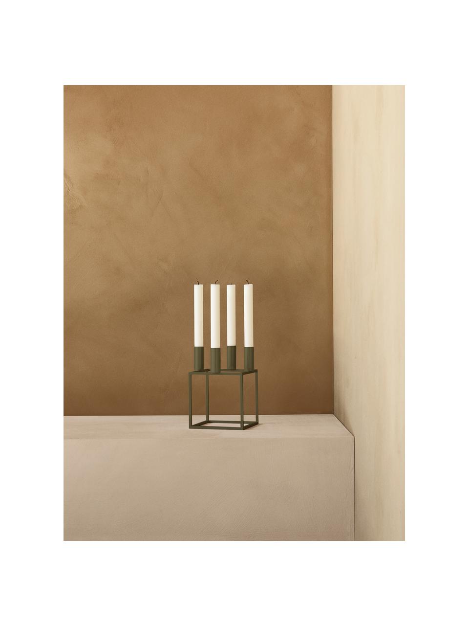 Candelabro de metal Kubus, Zinc con pintura en polvo, Verde oliva, An 14 x Al 20 cm