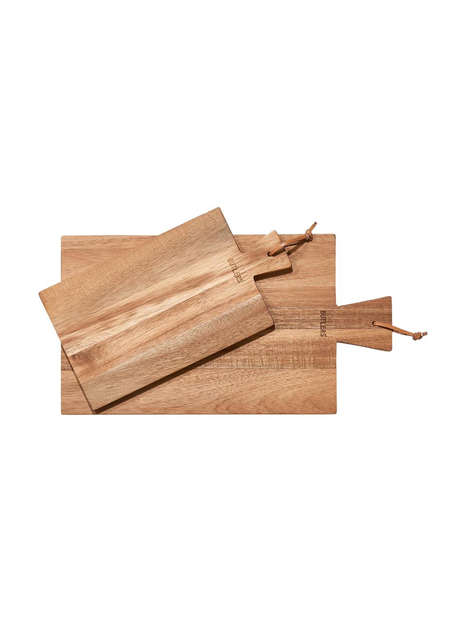 Deska do krojenia z drewna akacjowego ze skórzanym paskiem Cutting Crew, różne rozmiary, Jasne drewno naturalne, D 43 x S 24 cm