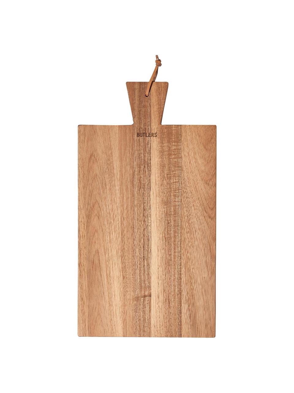 Planche à découper en bois d'acacia avec boucle en cuir Cutting Crew, différentes tailles, Bois d'acacia, long. 43 x larg. 24 cm