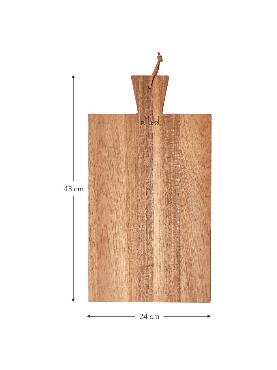 Acaciahouten snijplank Cutting Crew met leren band in verschillende maten, Ophanglus: leer, Acaciahout, L 43 x B 24 cm