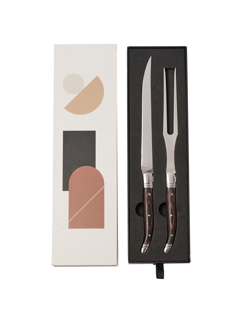 Steakbesteck Gigaro, 2er-Set, Besteck: Edelstahl, Griff: Pakkaholz, Dunkles Holz, Silberfarben, L 29 cm