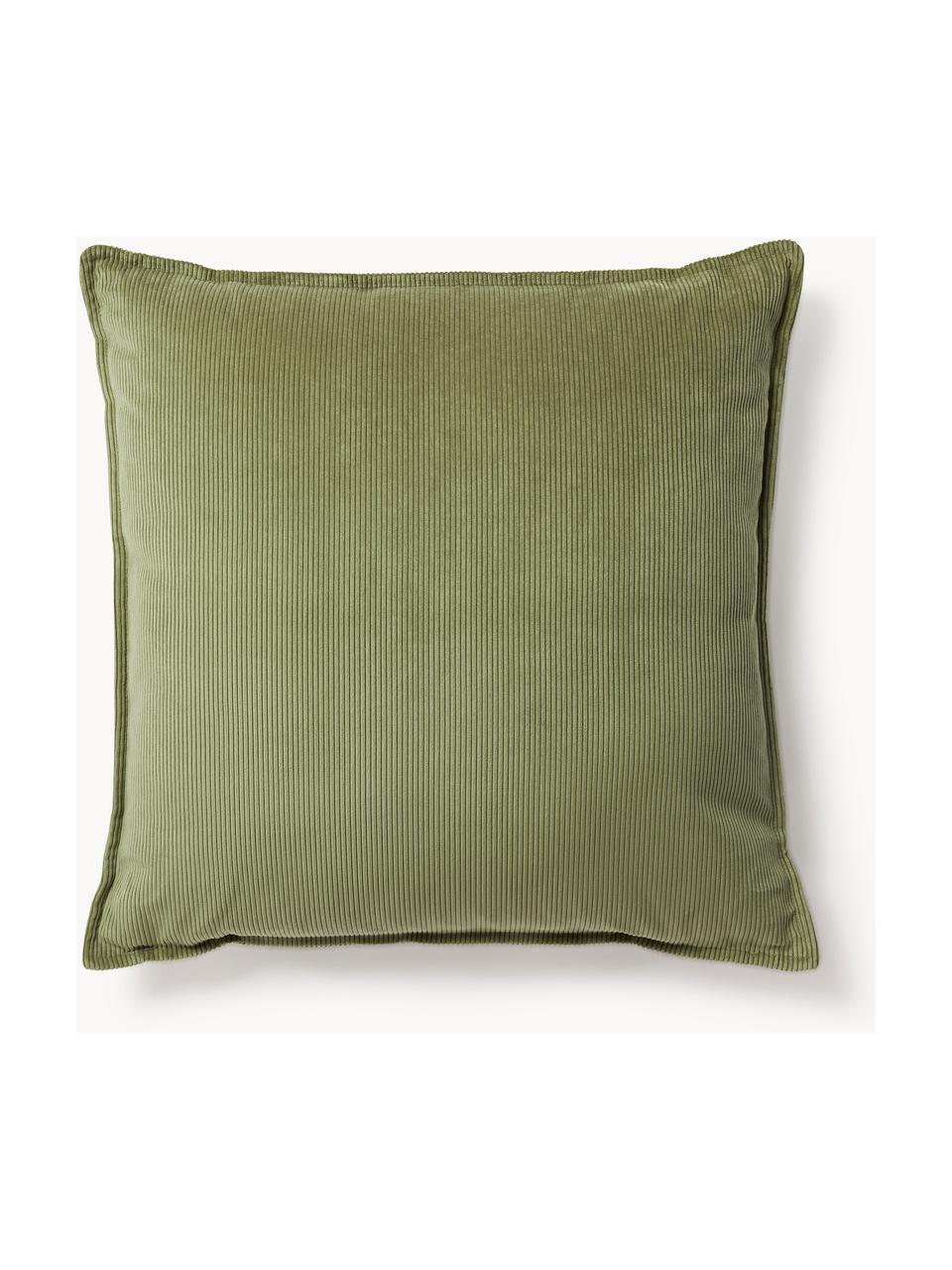 Coussin canapé en velours côtelé Lennon, Velours côtelé vert olive, larg. 70 x long. 70 cm