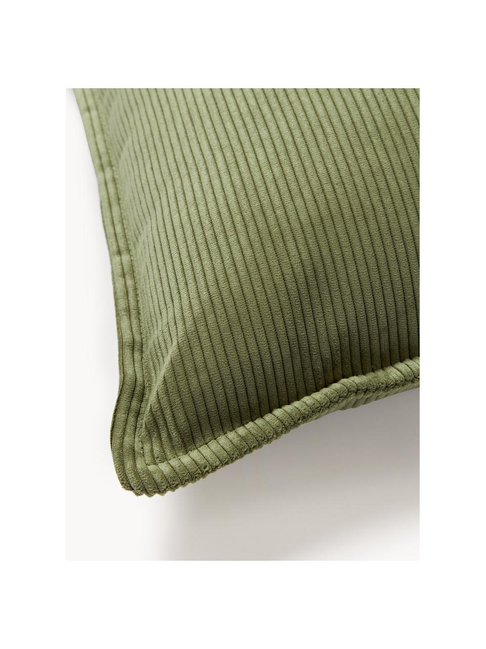 Coussin canapé en velours côtelé Lennon, Velours côtelé vert olive, larg. 70 x long. 70 cm