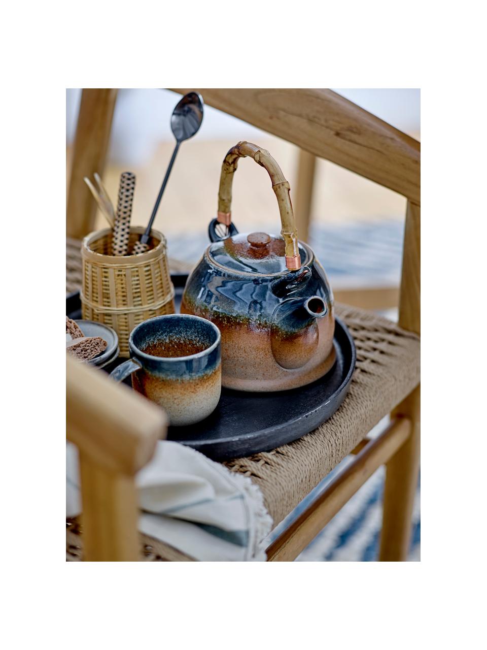 Ručne vyrobená čajová  kanvica so sitkom a bambusovou rukoväťou Aura, 1 l, Tóny béžovej a modrej, 1 l