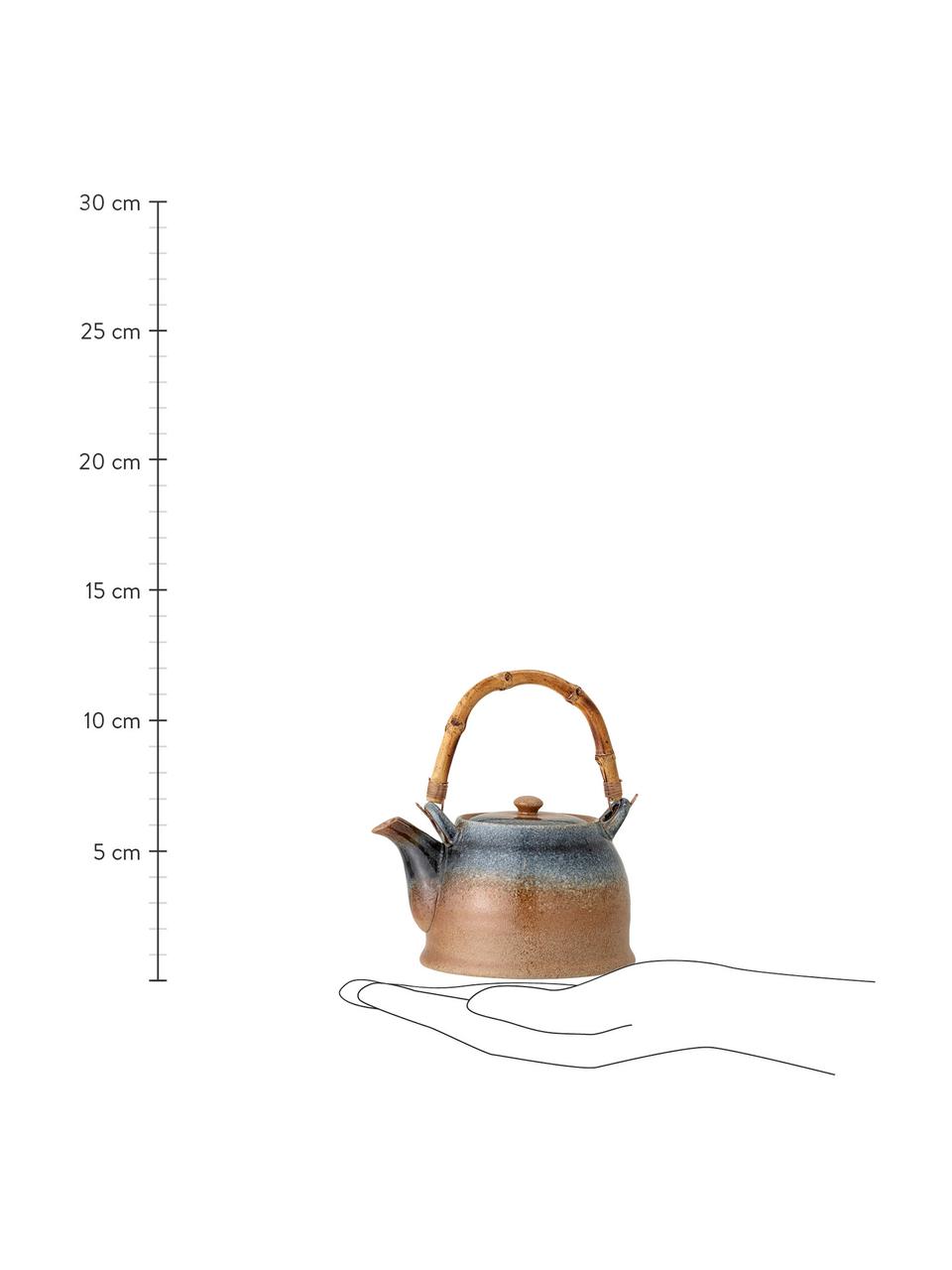 Handgemaakte porseleinentheepot Aura met theezeef en bamboe handgreep, 1 L, Pot: porselein, Beige- en blauwtinten, 1 L