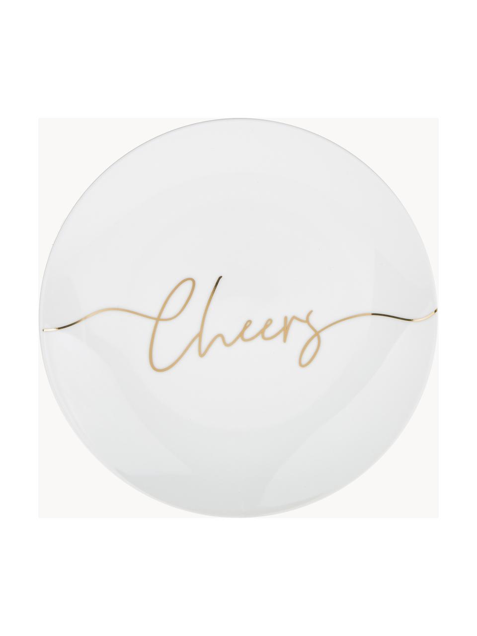 Komplet talerzy śniadaniowych z porcelany Cheers, 4 elem., Porcelana, Biały, odcienie złotego, Ø 21 cm