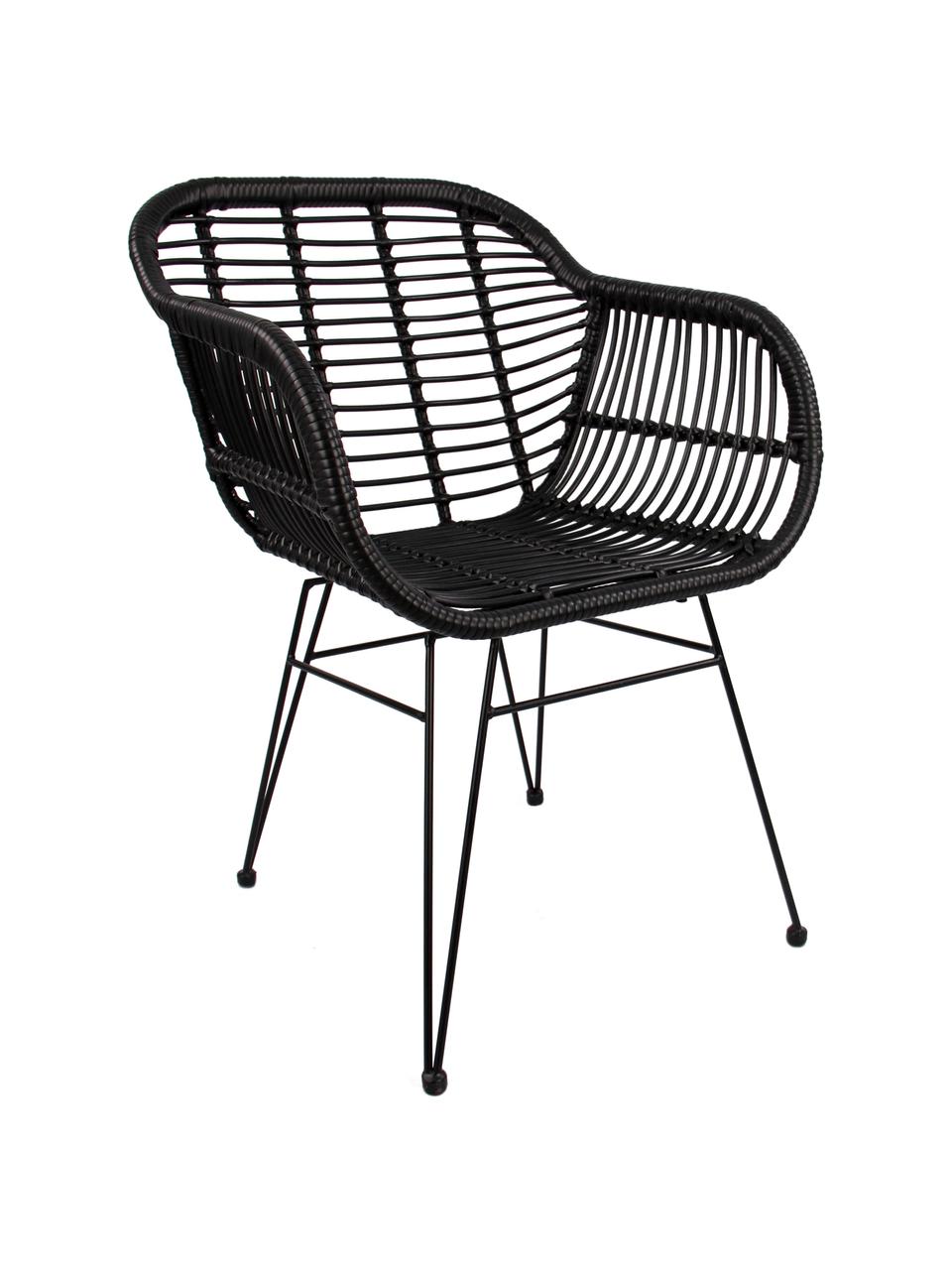 Polyrotan armstoelen Costa, 2 stuks, Zitvlak: polyethyleen vlechtwerk, Frame: gepoedercoat metaal, Zwart, B 59 x D 58 cm