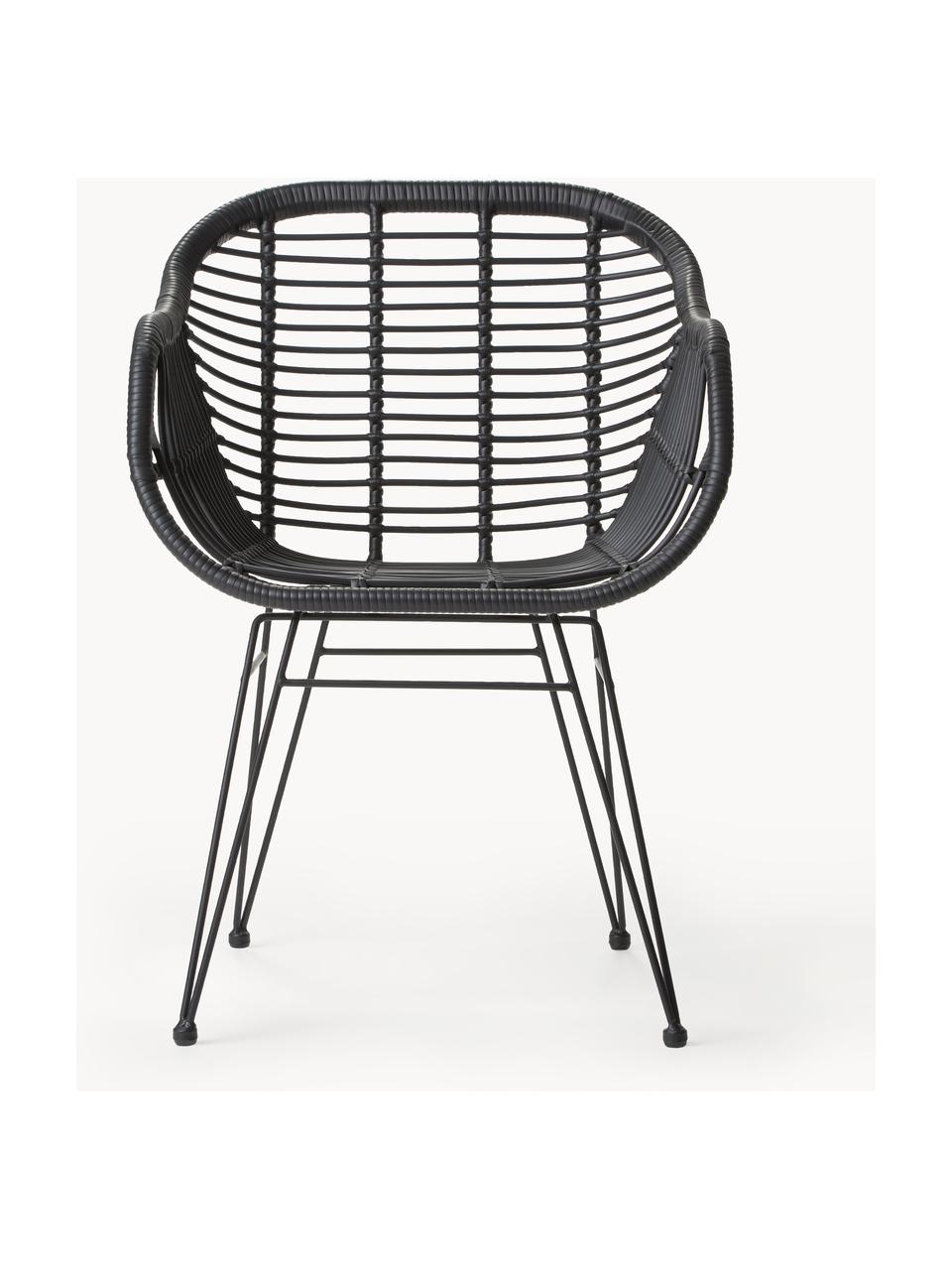 Polyratanová stolička s opierkami Costa, 2 ks, Čierna, Š 59 x H 58 cm