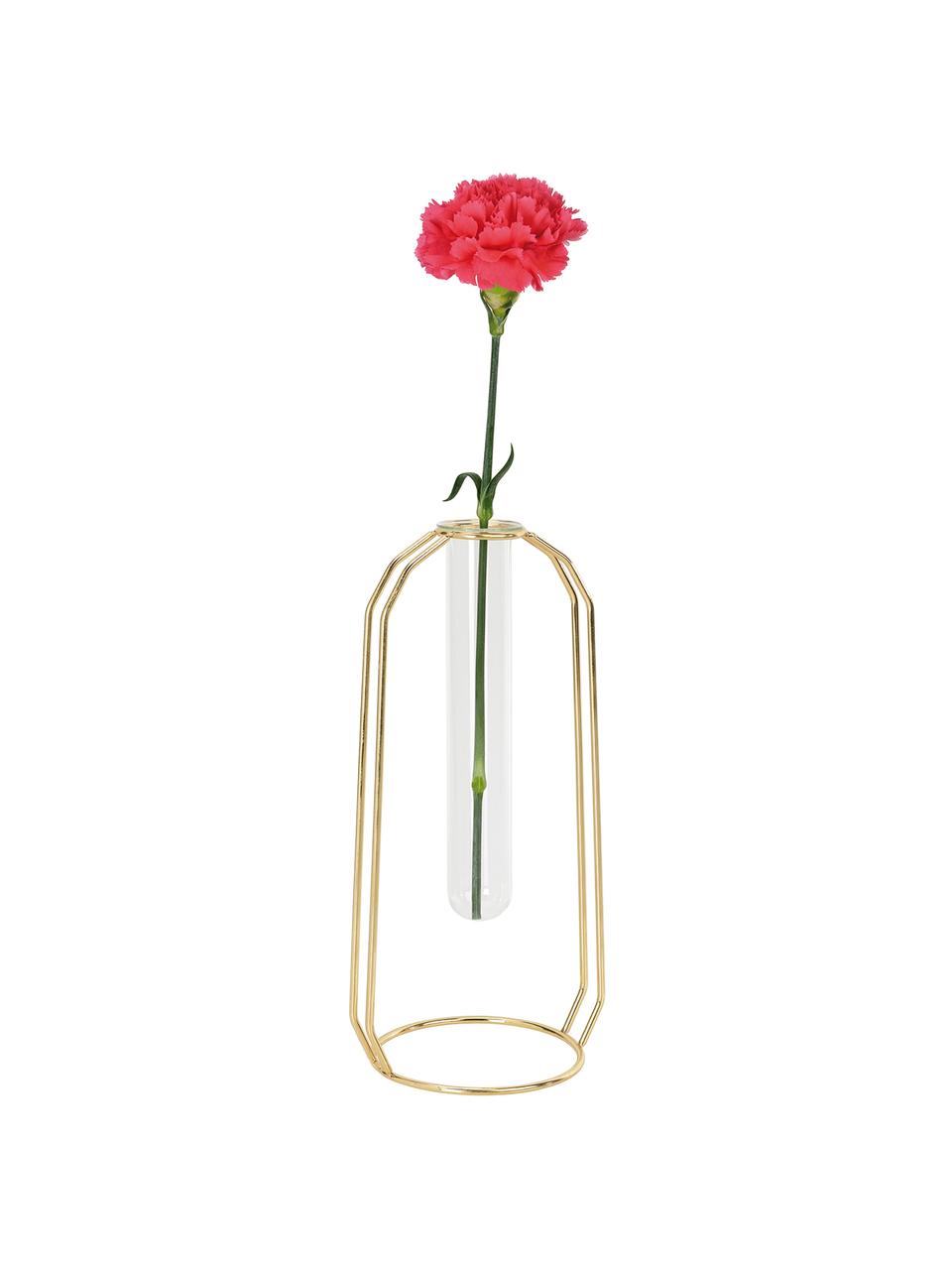 Sklenená váza s kovovou konštrukciou Meder, Odtiene zlatej, priehľadná