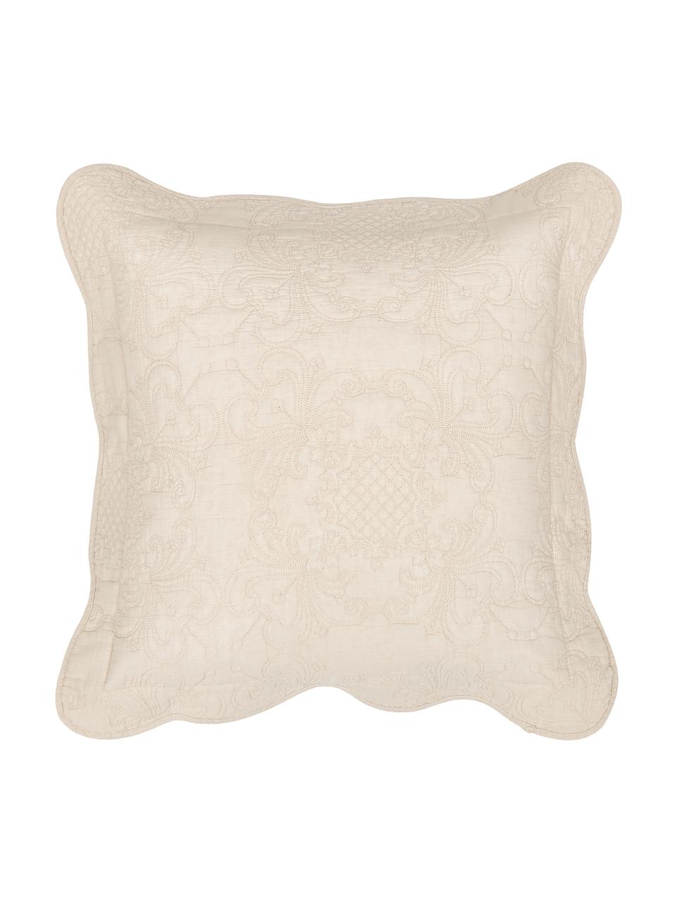 Housse de coussin brodée beige Madlon, 100 % coton, Beige, larg. 45 x long. 45 cm