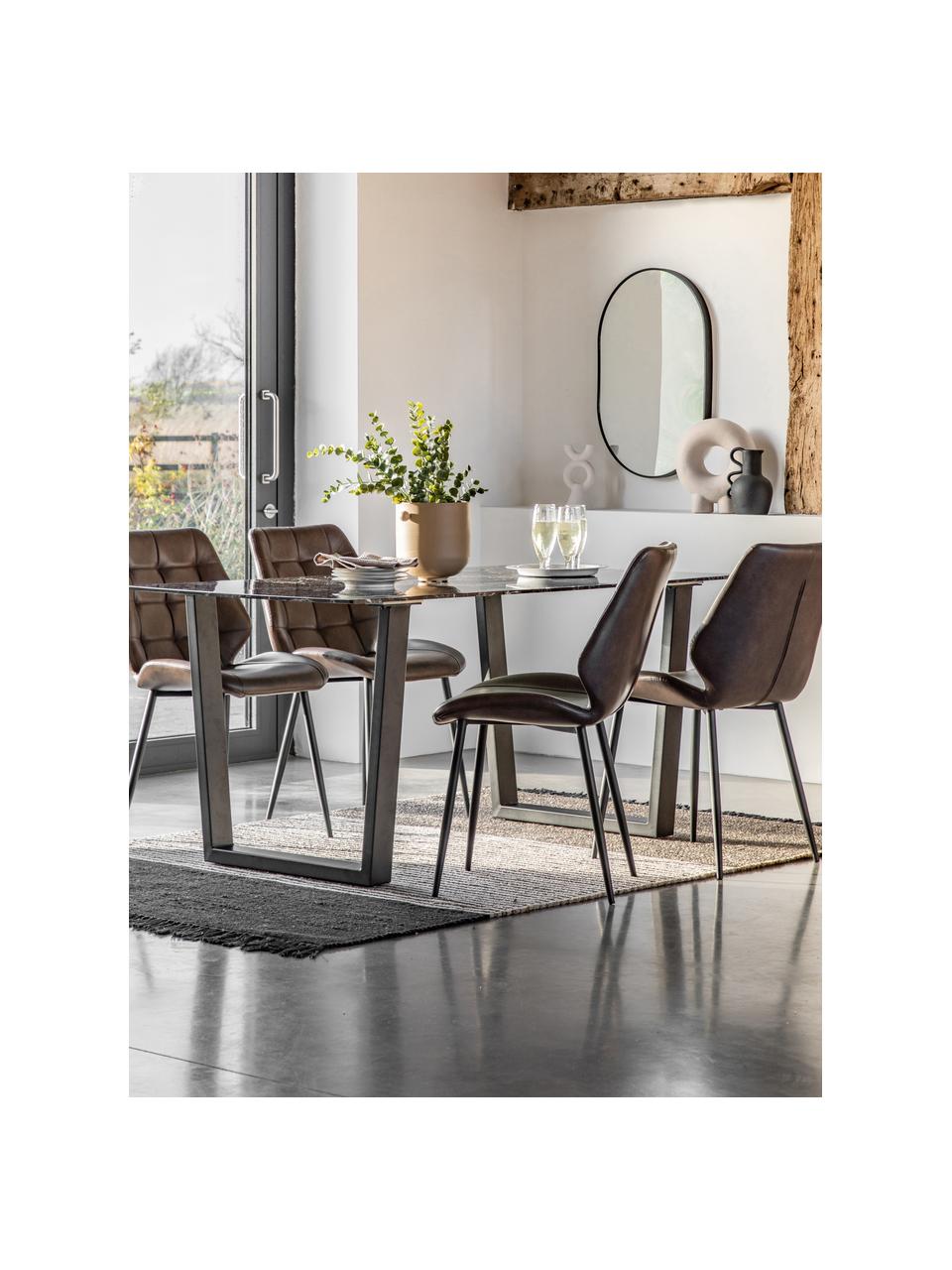 Table avec plateau look marbre Davidson, 160 x 90 cm, Look marbre noir, pieds noir, larg. 160 x prof. 90 cm