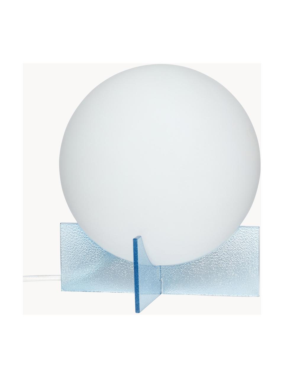 Malá kulatá stolní lampa Moon, Bílá, světle modrá, Ø 20 cm, V 23 cm