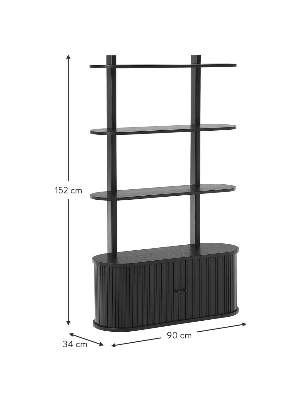 Regał ścienny z ryflowanym frontem Calary, Korpus: płyta pilśniowa średniej , Czarny, S 90 x W 152 cm