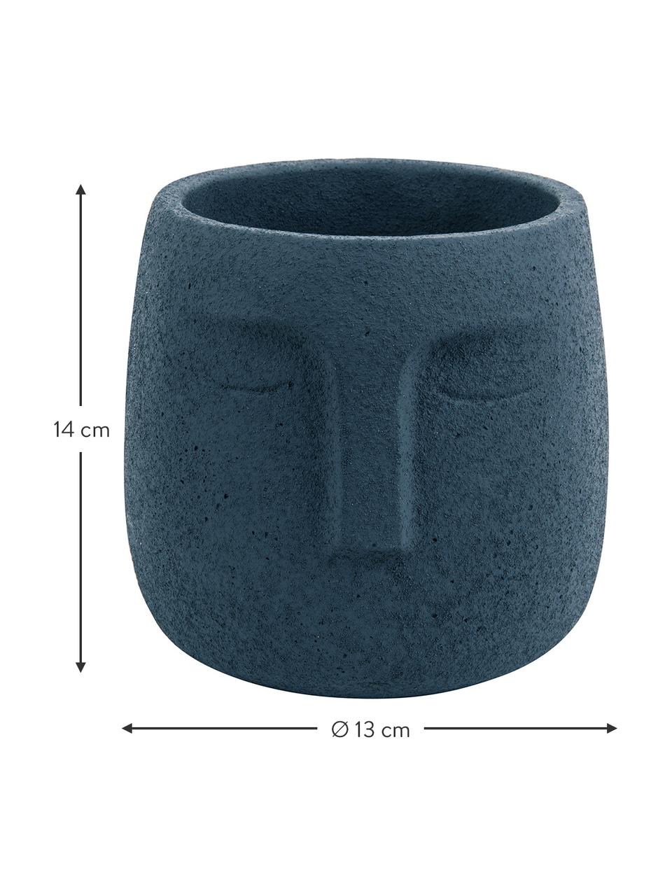 Portavaso viso di design in cemento blu scuro Face, Cemento, Blu scuro, Ø 12,5 x Alt. 14 cm