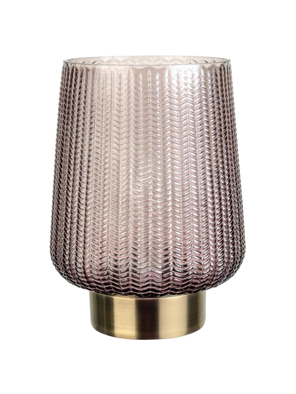 Lampada color taupe portatile da tavolo a LED con funzione timer Fancy Glamour, Vetro, metallo, Taupe, dorato, Ø 19 x Alt. 26 cm