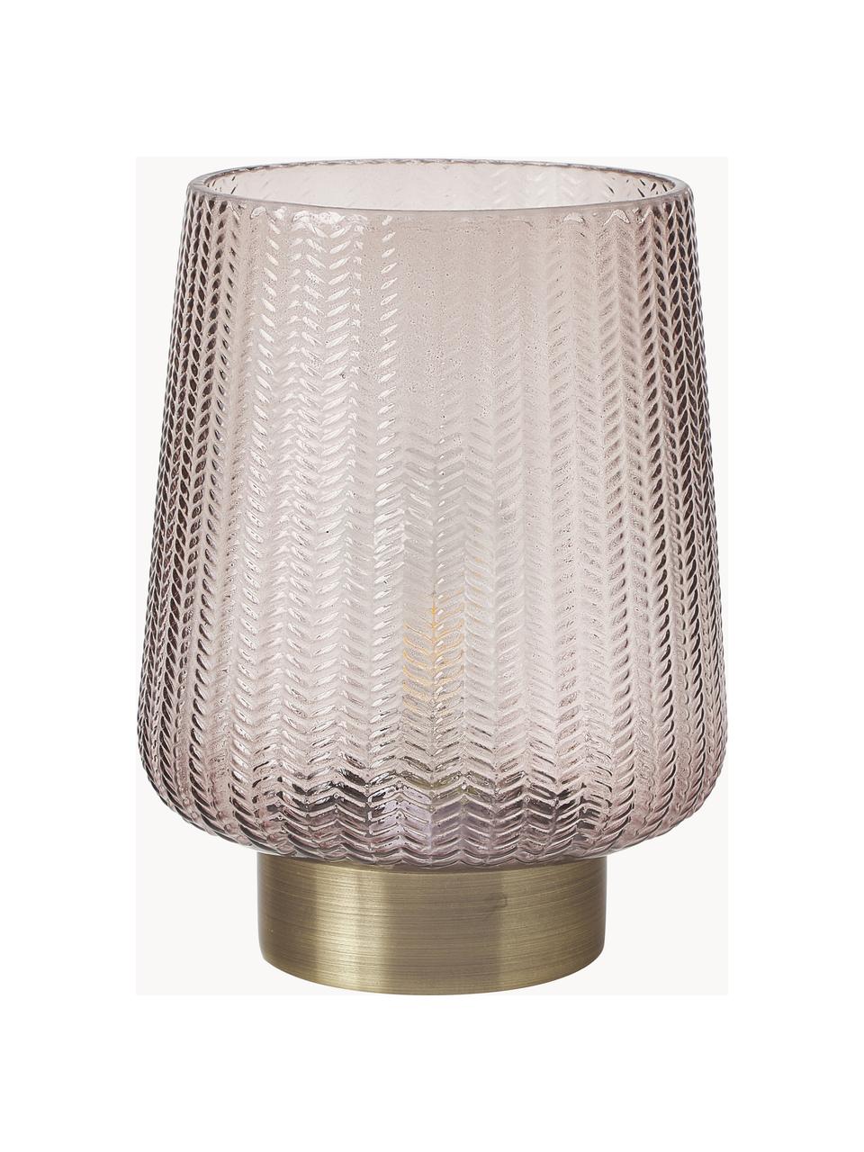 Kleine Mobile LED-Tischlampe Fancy Glamour mit Timerfunktion, Glas, Metall, Taupe, Goldfarben, Ø 19 x H 26 cm