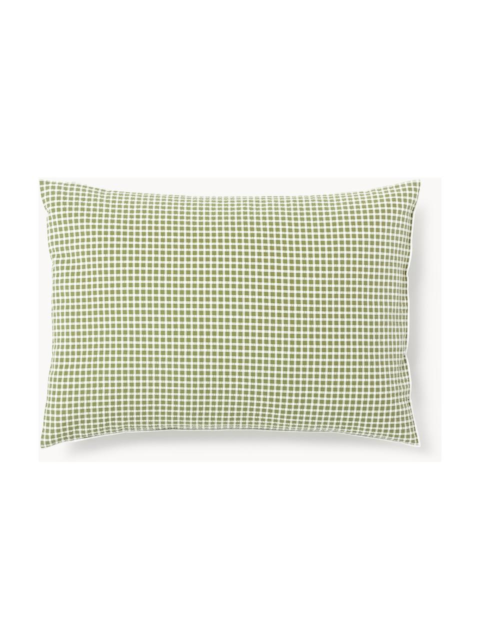 Funda de almohada de seersucker Davey, Verde oliva, blanco, An 45 x L 110 cm