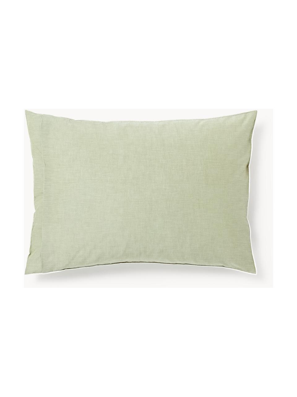 Funda de almohada de seersucker Davey, Verde oliva, blanco, An 45 x L 110 cm