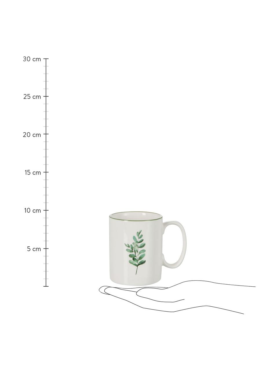 Tazas de té Eukalyptus, 6 uds., Porcelana New Bone China, Blanco, verde, Ø 8 cm