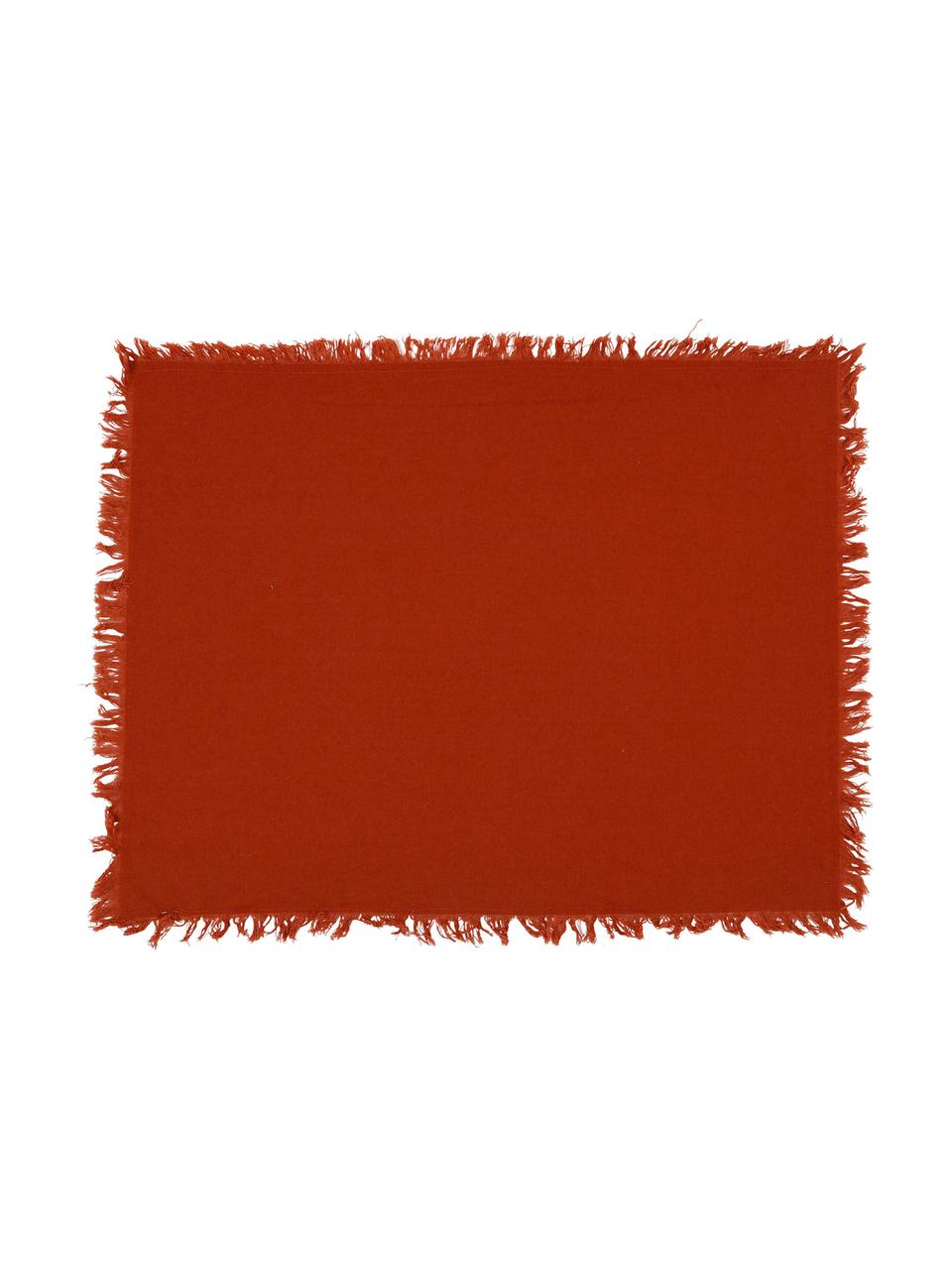 Manteles individuales de algodón con flecos Nalia, 4 uds., 100% algodón, Rojo vino, An 40 x L 50 cm