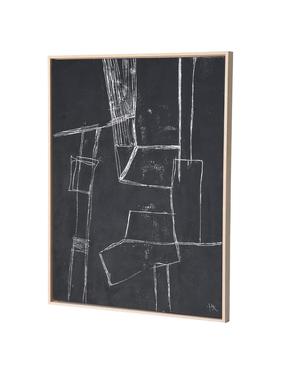 Gerahmtes Leinwandbild Brutalism, Bild: Leinwand, Farbe, Rahmen: Eschenholz, Schwarz, Weiss, B 60 x H 80 cm