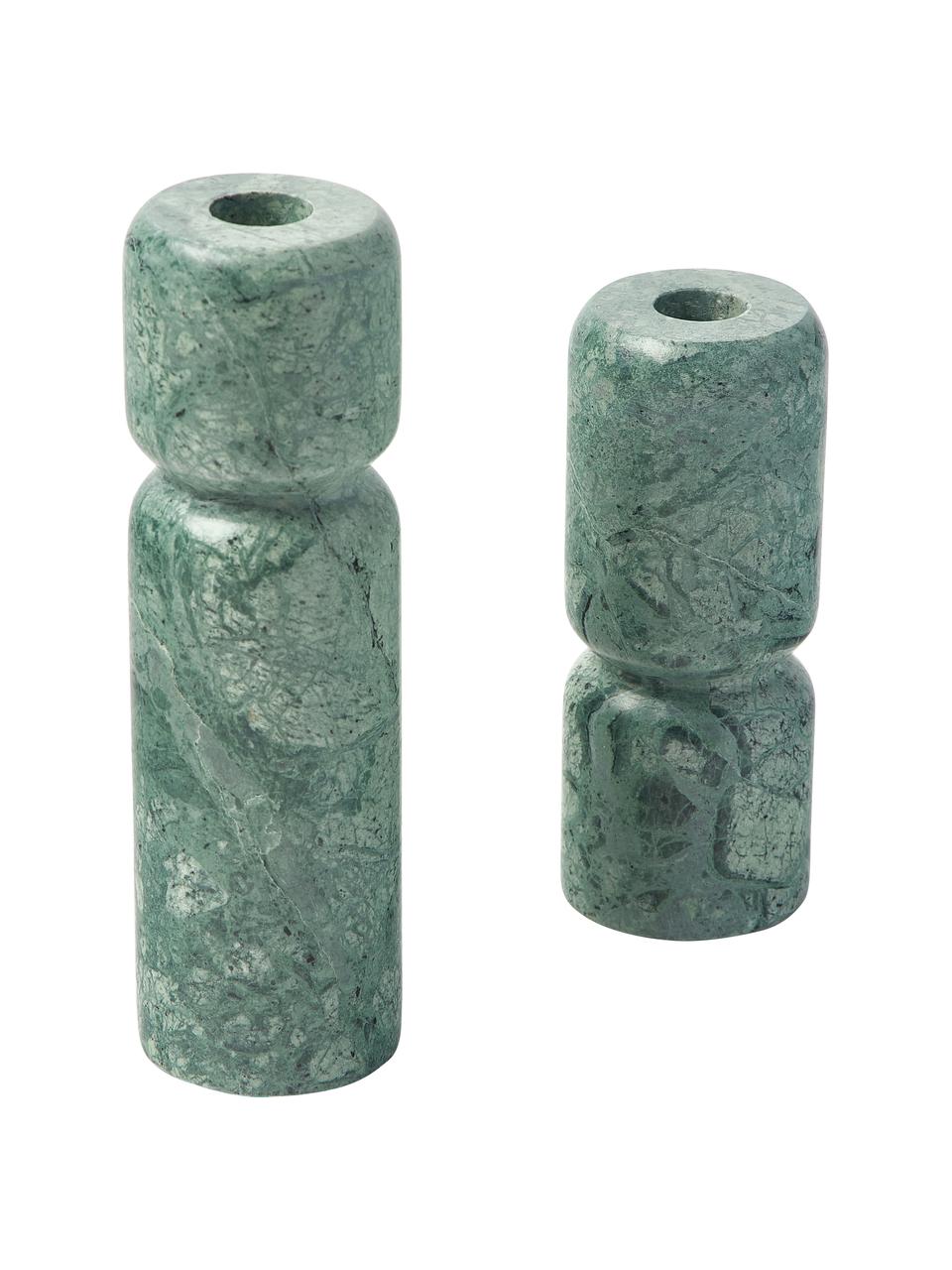 Kerzenhalter-Set Como aus grünem Marmor, 2-tlg., Marmor, Grün, marmoriert, Set mit verschiedenen Größen