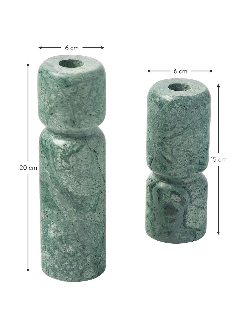Kerzenhalter-Set Como aus grünem Marmor, 2-tlg., Marmor, Grün, marmoriert, Set mit verschiedenen Größen