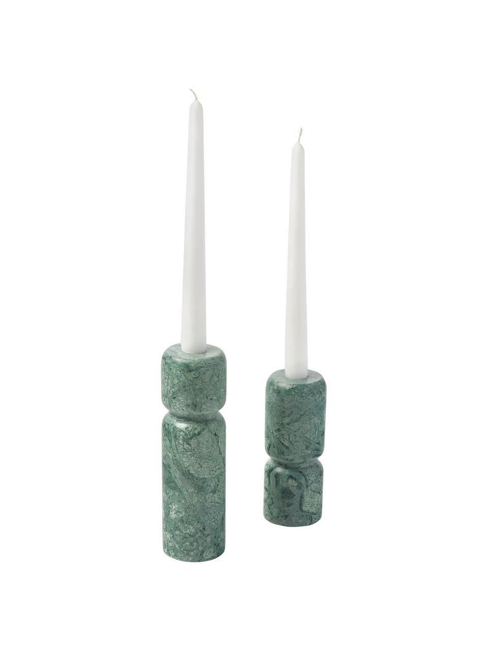 Lot de bougeoirs en marbre Como, 2 élém., Marbre, Vert, marbré, Lot de différentes tailles