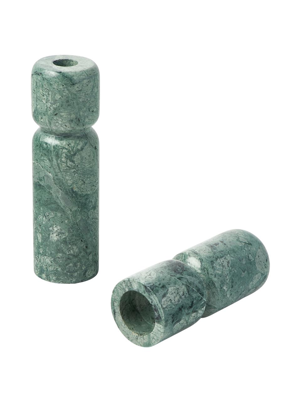Kerzenhalter-Set Como aus grünem Marmor, 2-tlg., Marmor, Grün, marmoriert, Set mit verschiedenen Größen
