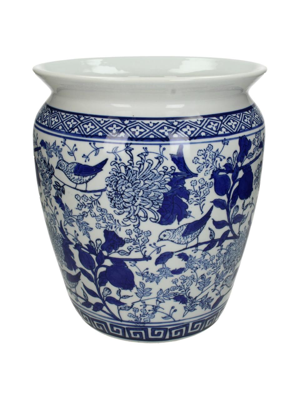 Osłonka na doniczkę z porcelany Birds, Porcelana, Niebieski, biały, Ø 25 x W 28 cm