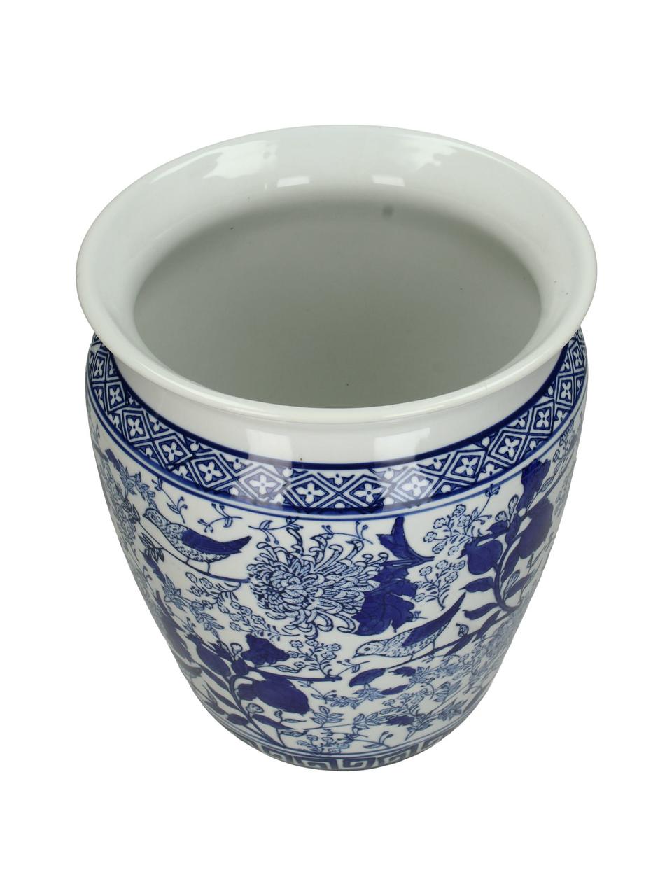 Grand cache-pot en porcelaine Birds, Bleu, blanc