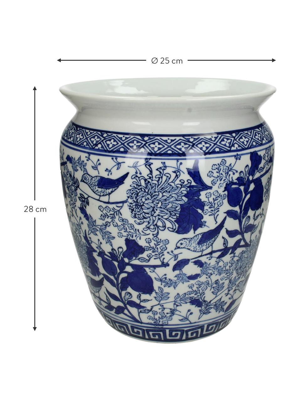 Macetero grande de porcelana Birds, Porcelana, Azul, blanco, Ø 25 x Al 28 cm