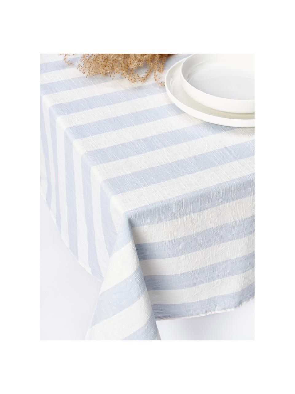 Tovaglia a righe Strip, 100% cotone, Bianco, azzurro, 6-8 persone (Larg. 200 x Lung. 140 cm)