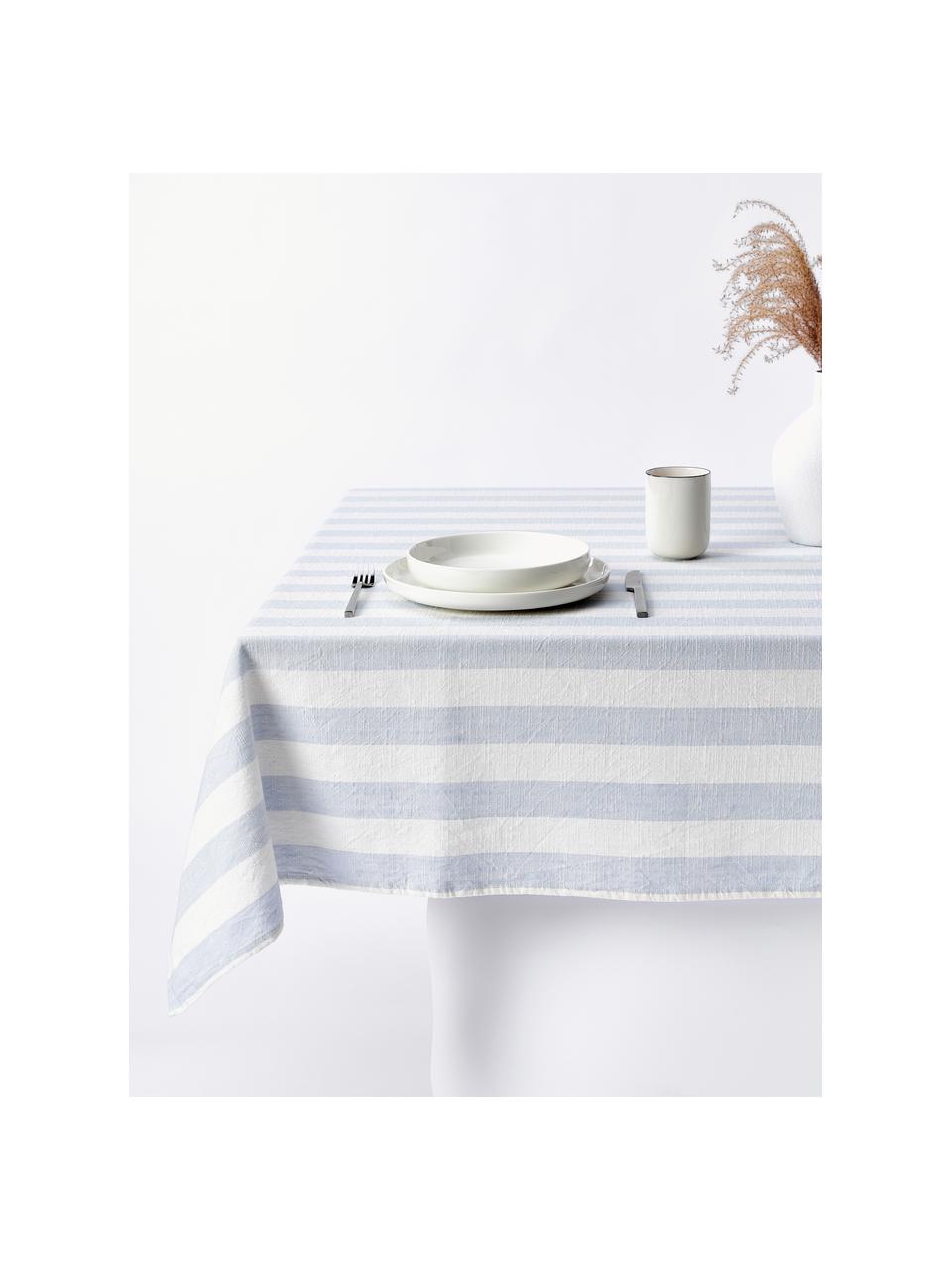 Tovaglia a righe Strip, 100% cotone, Bianco, azzurro, 6-8 persone (Larg. 200 x Lung. 140 cm)