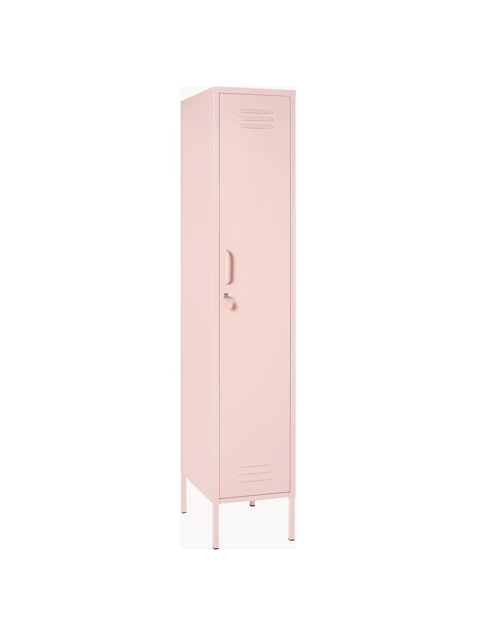 Armario taquilla pequeño Skinny, Acero con pintura en polvo, Rosa claro, Cama 180/200 cm (260 x 240 cm)