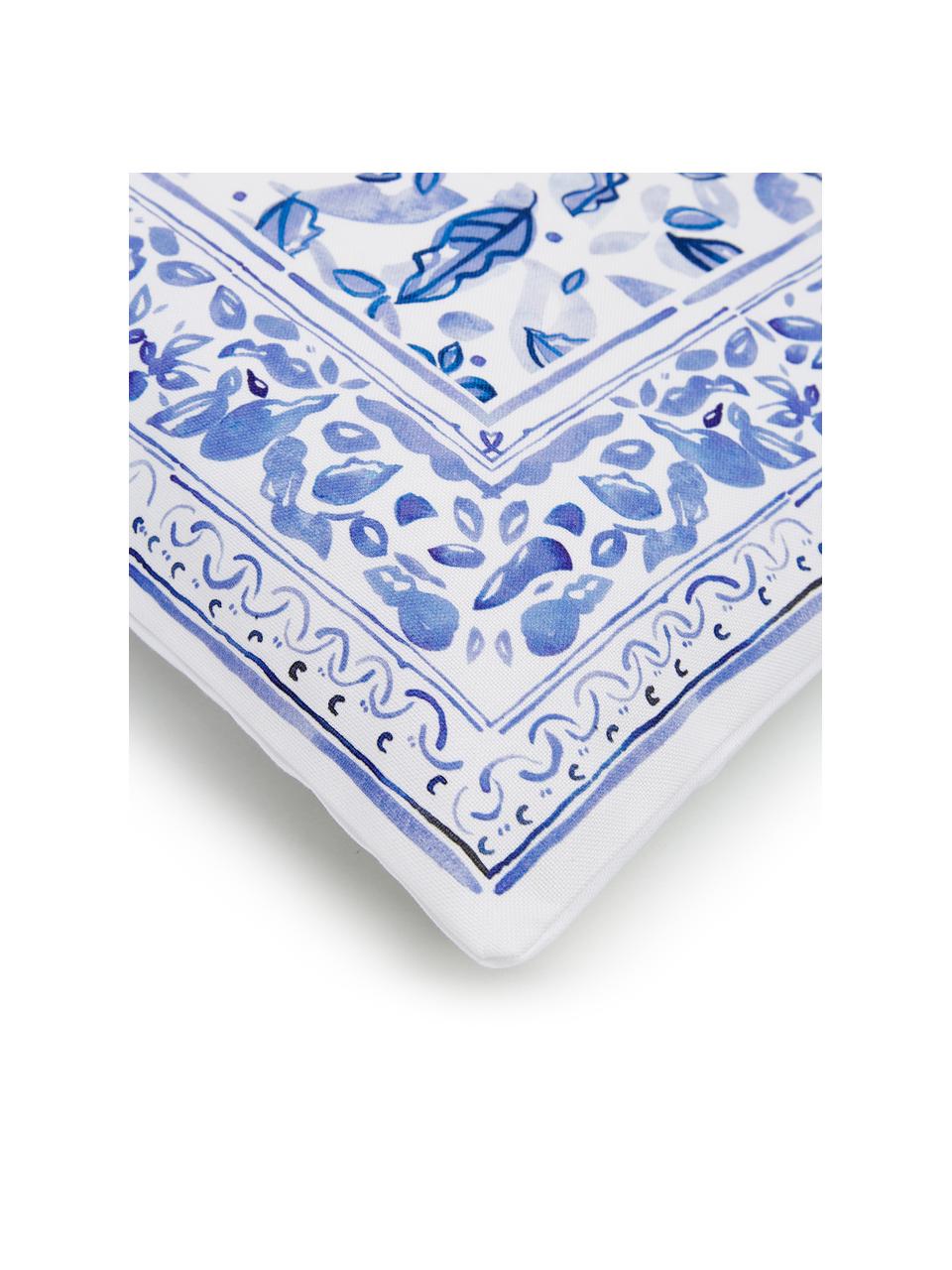 Housse de coussin 45x45 Tavira, 100 % coton, Blanc crème, bleu, larg. 45 x long. 45 cm