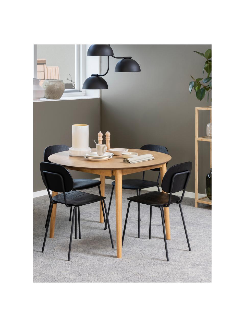 Mesa de comedor redonda extensible Montreux, Ø 115-155 cm, Tablero: fibras de densidad media,, Patas: madera de caucho, teñidas, Madera, Ø 115/155 x Al 75 cm